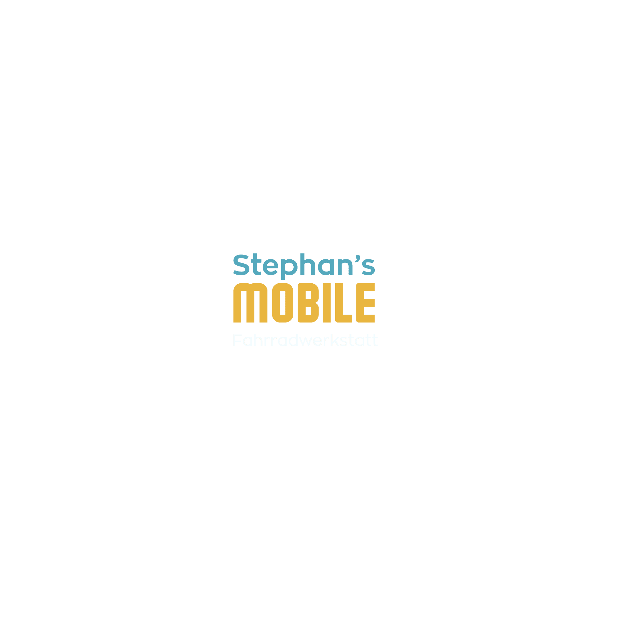 Logo von Stephans mobile Fahrradwerkstatt mit blauem, gelbem und weißem Text auf weißem Hintergrund.